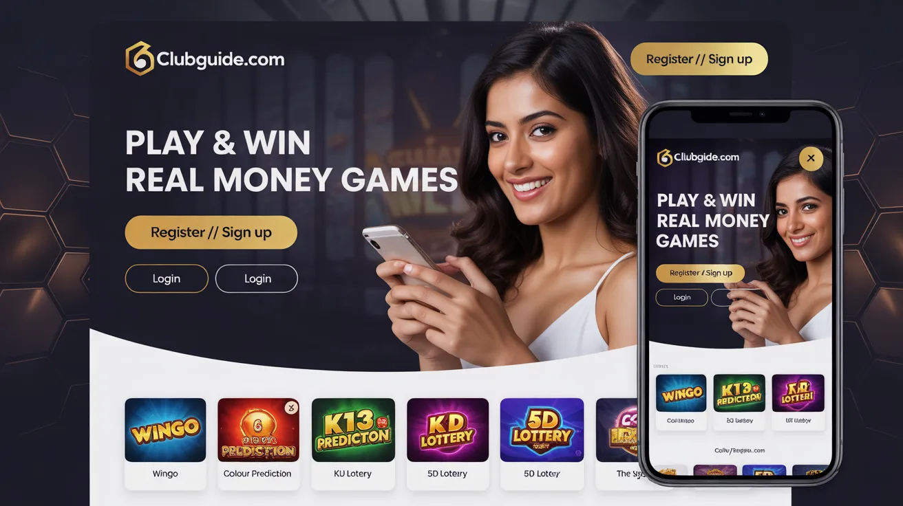 6 Club homepage showing Register and Sign Up button on desktop and mobile